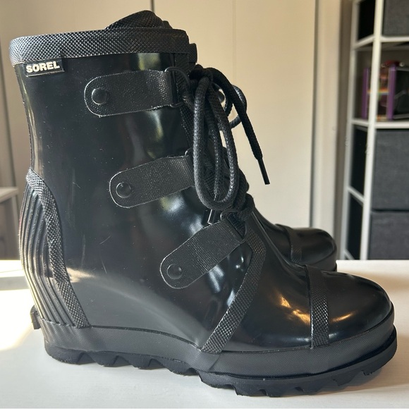 RARE Sorel Joan of Arctic Wedge Black Rainboot 9.5 - Picture 4 of 10